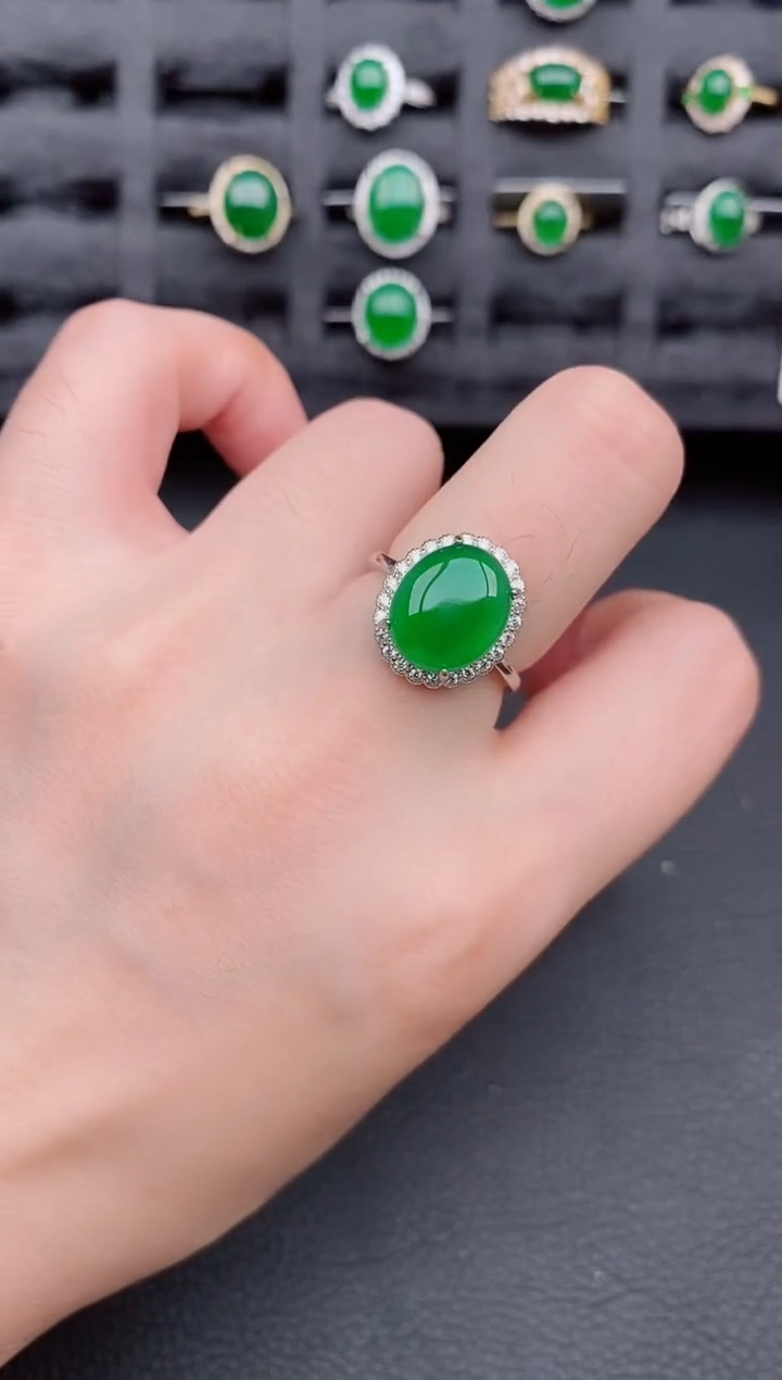 银S925镶嵌戒指翡翠天然a货翡翠237