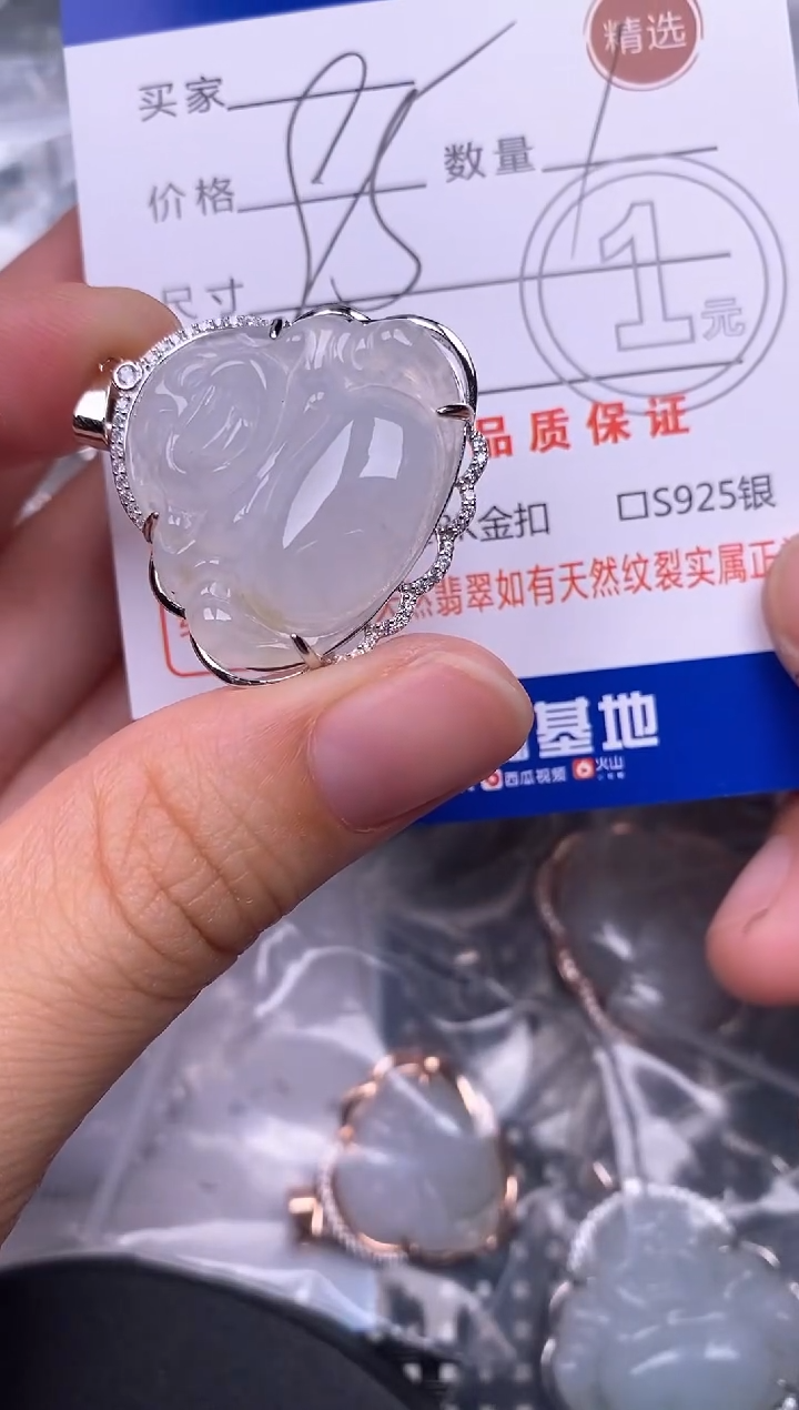 颈饰银S925镶嵌翡翠挂件
