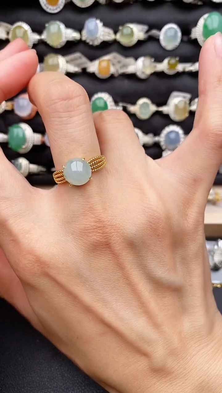 【闪购商品】翡翠戒指银S925镶嵌缅甸天然A货翡翠22  5-6