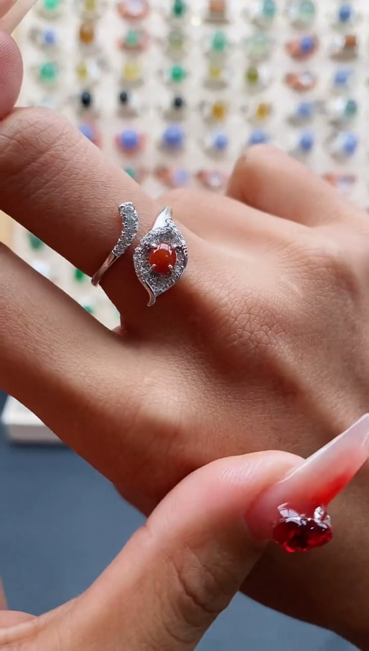 【闪购商品】翡翠戒指银S925镶嵌天然缅甸A货翡翠222 7+3