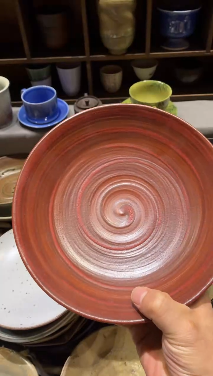 瓷圆*…648 手刷红色锅盘1个