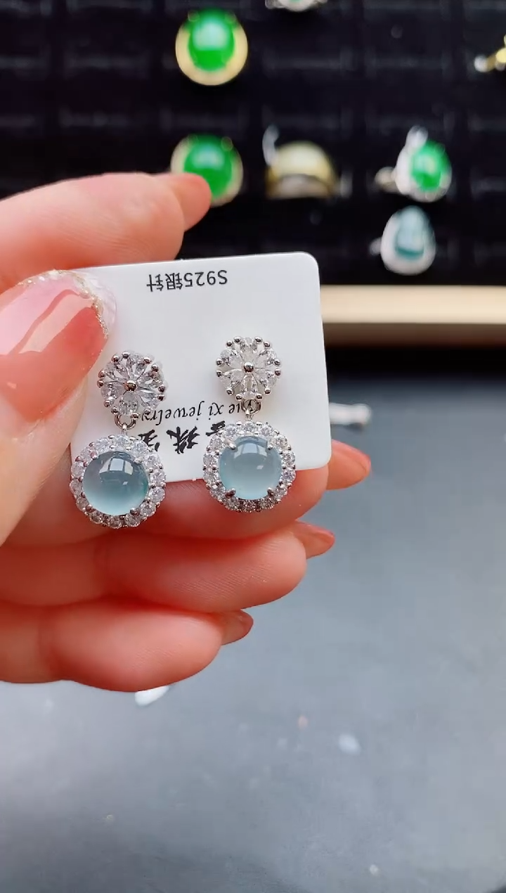 【闪购商品】翡翠耳饰银S925镶嵌12112