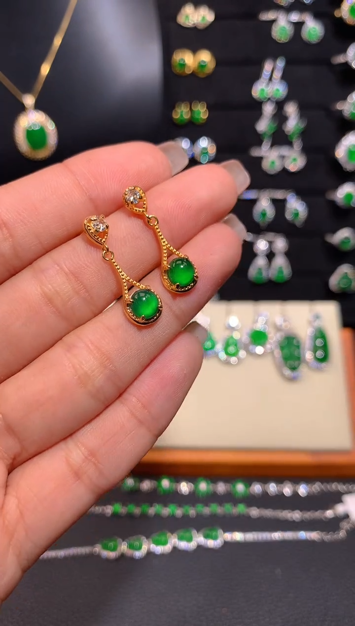 【闪购商品】翡翠耳饰银S925镶嵌多样性