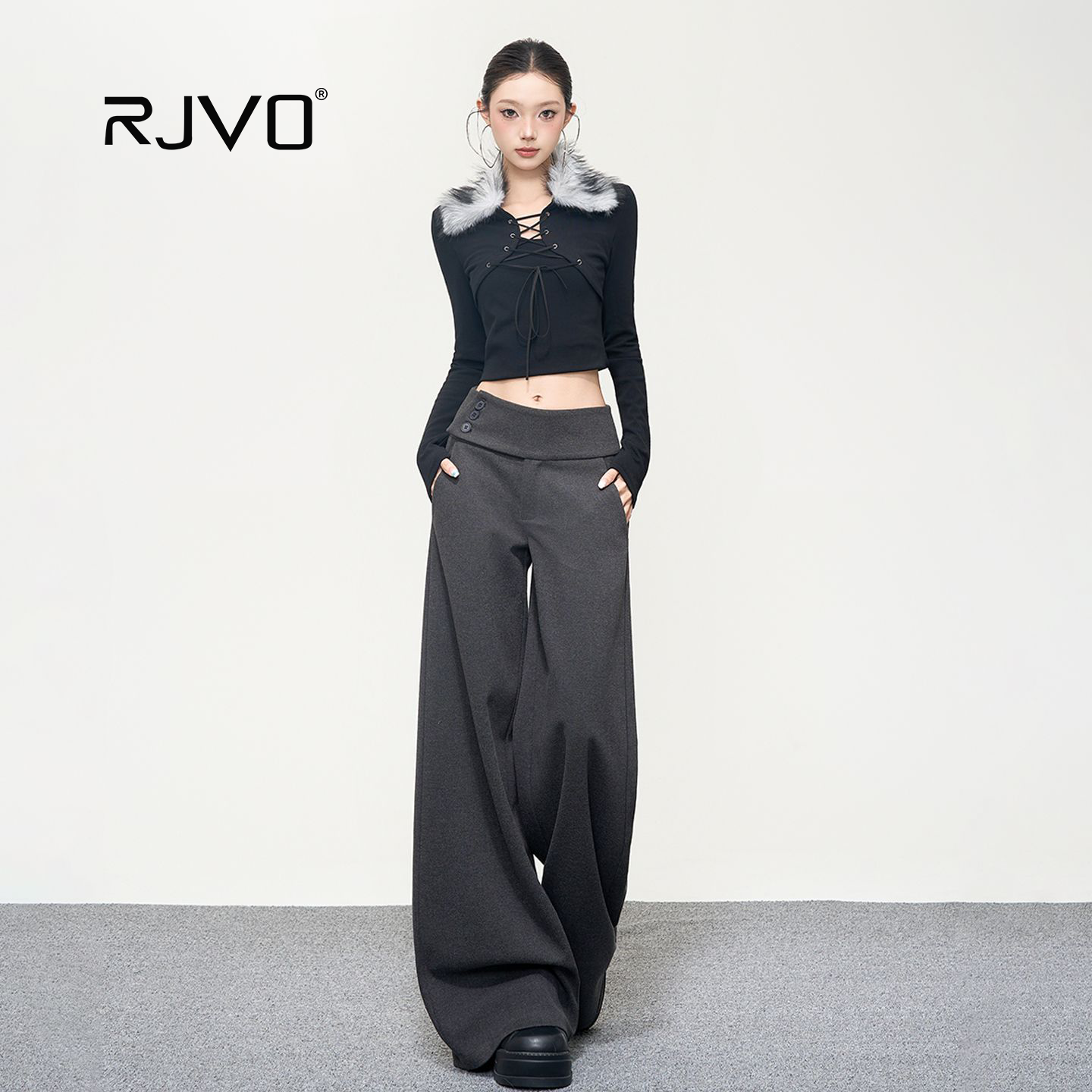 RJVO秋冬新款侧腰纽扣显腰线通勤休闲裤垂感百搭显瘦西裤