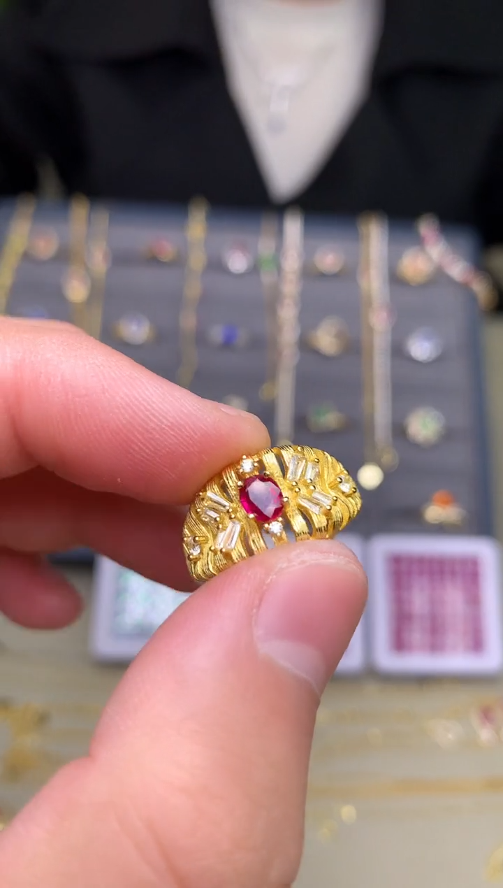 银S925镶嵌戒指红宝石戒指