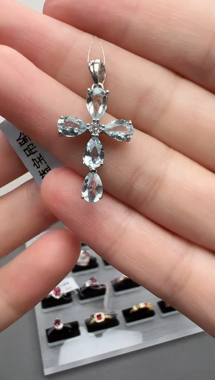 银S925镶嵌颈饰海蓝宝石92