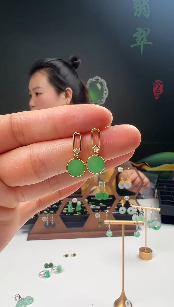 银S925镶嵌翡翠耳饰001