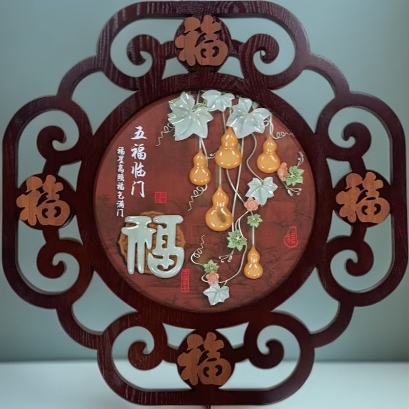 五福临门福多78*78【78788】玉石装饰画餐厅床头客厅玄关办沙发