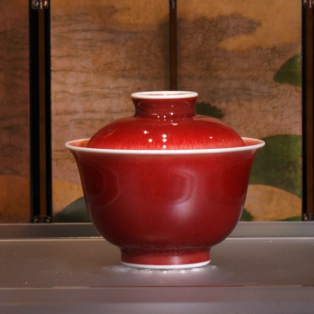 逸古堂 |郎红两才元宝盖碗120ML 景德镇茶具