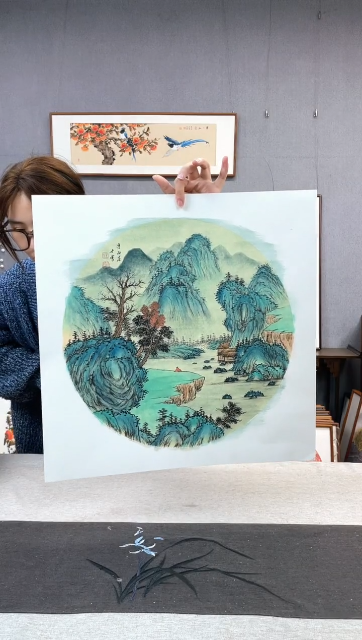 【闪购商品】国画孔德尚-手绘带框作品-53*53-山水