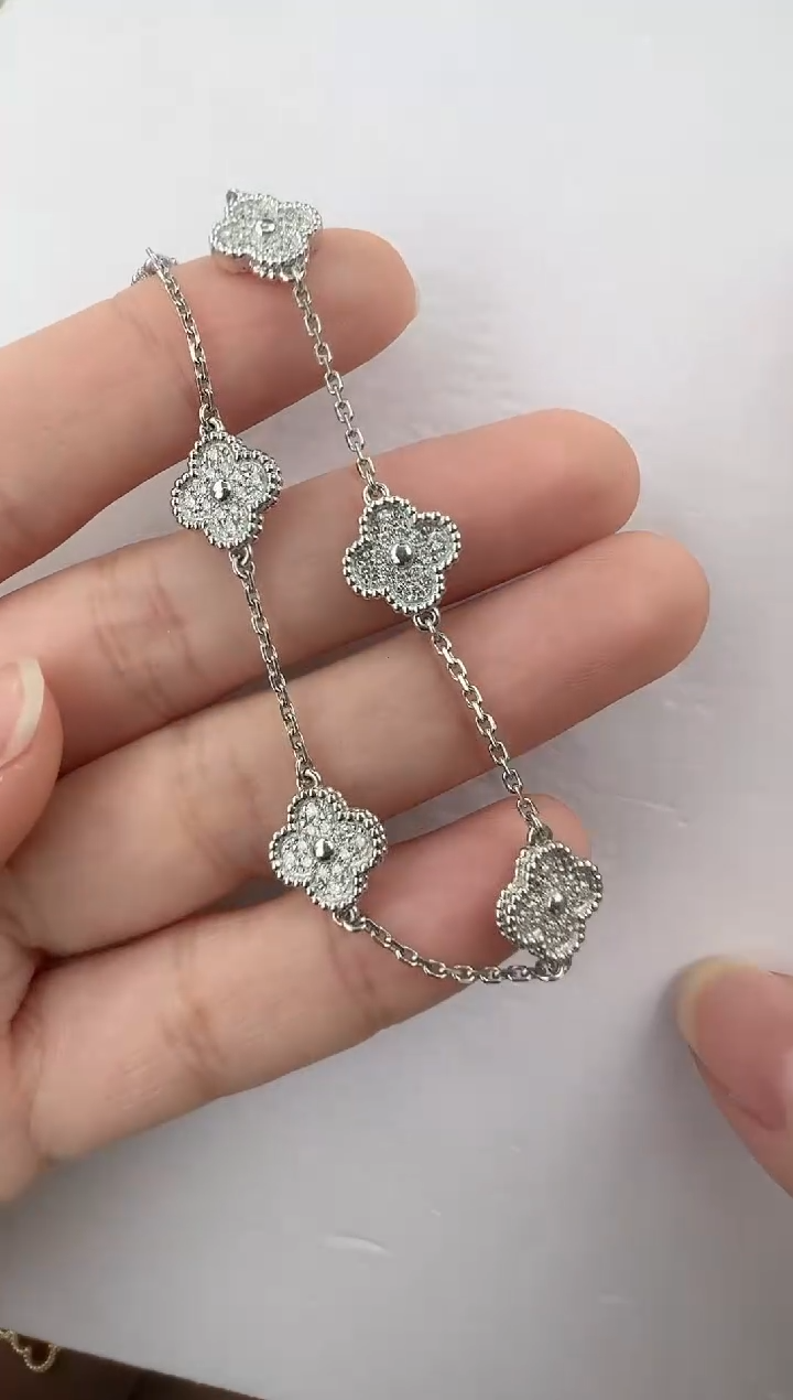 【闪购商品】钻石满钻小六花手链18K金镶嵌【高定版】7克以上