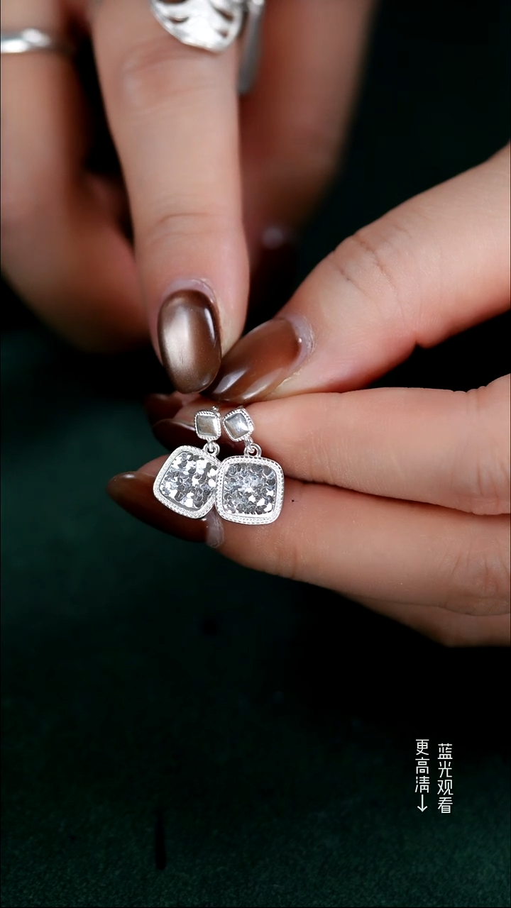 珐琅足银新款碎冰冰耳钉