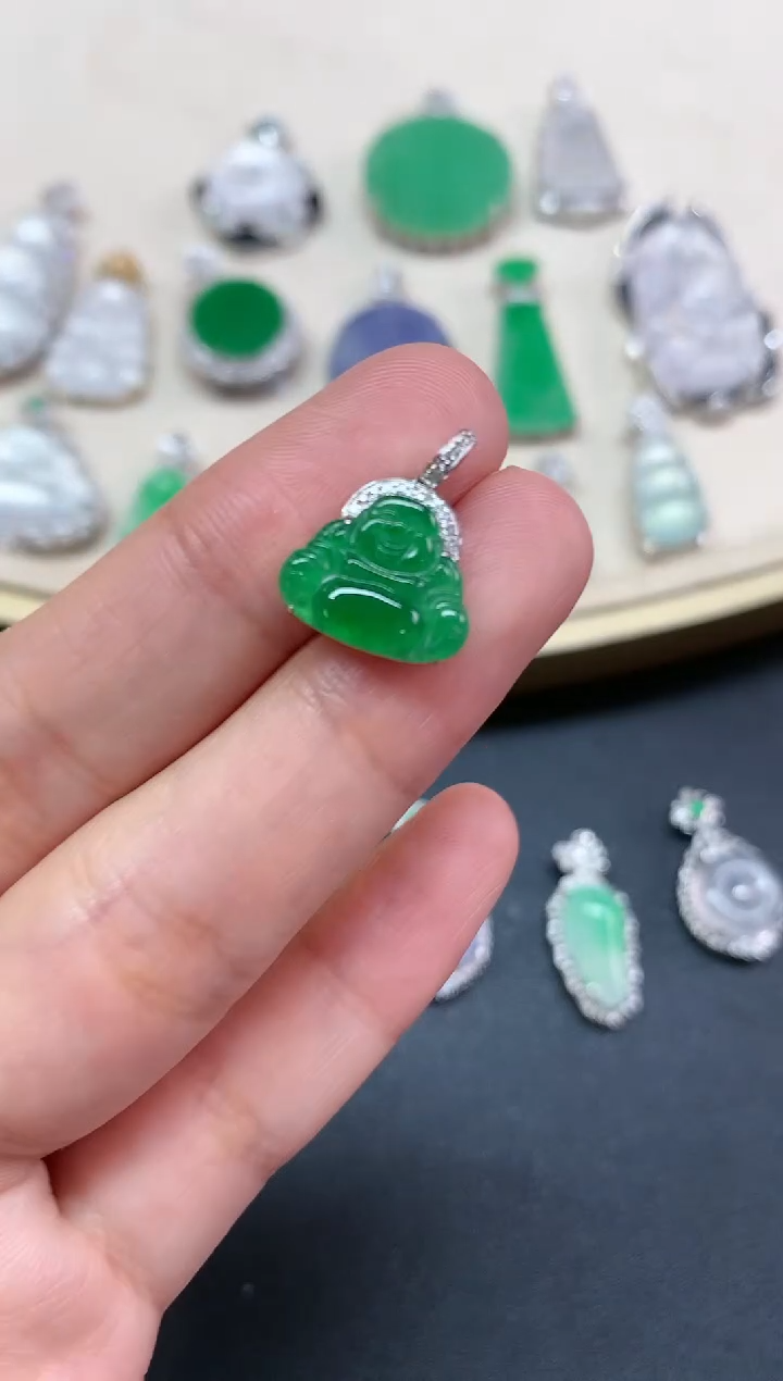 【闪购商品】翡翠吊坠(不含链)18K金镶嵌Q128|1999|多样性发其一