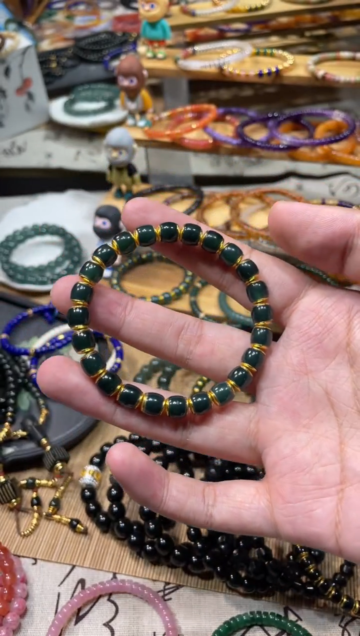 未镶嵌手串翡翠7.5mm金盾老蓝水翡翠手串