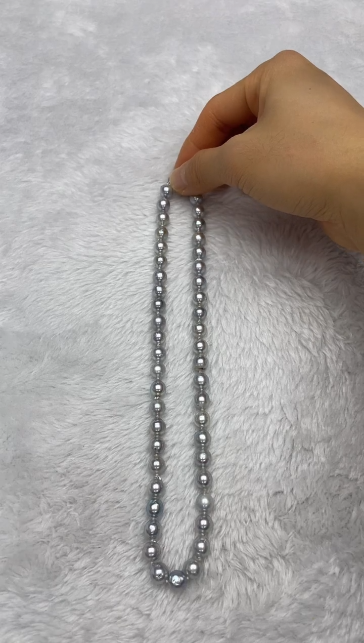 项链银S925镶嵌海水珍珠AK真多麻8-8.5mm