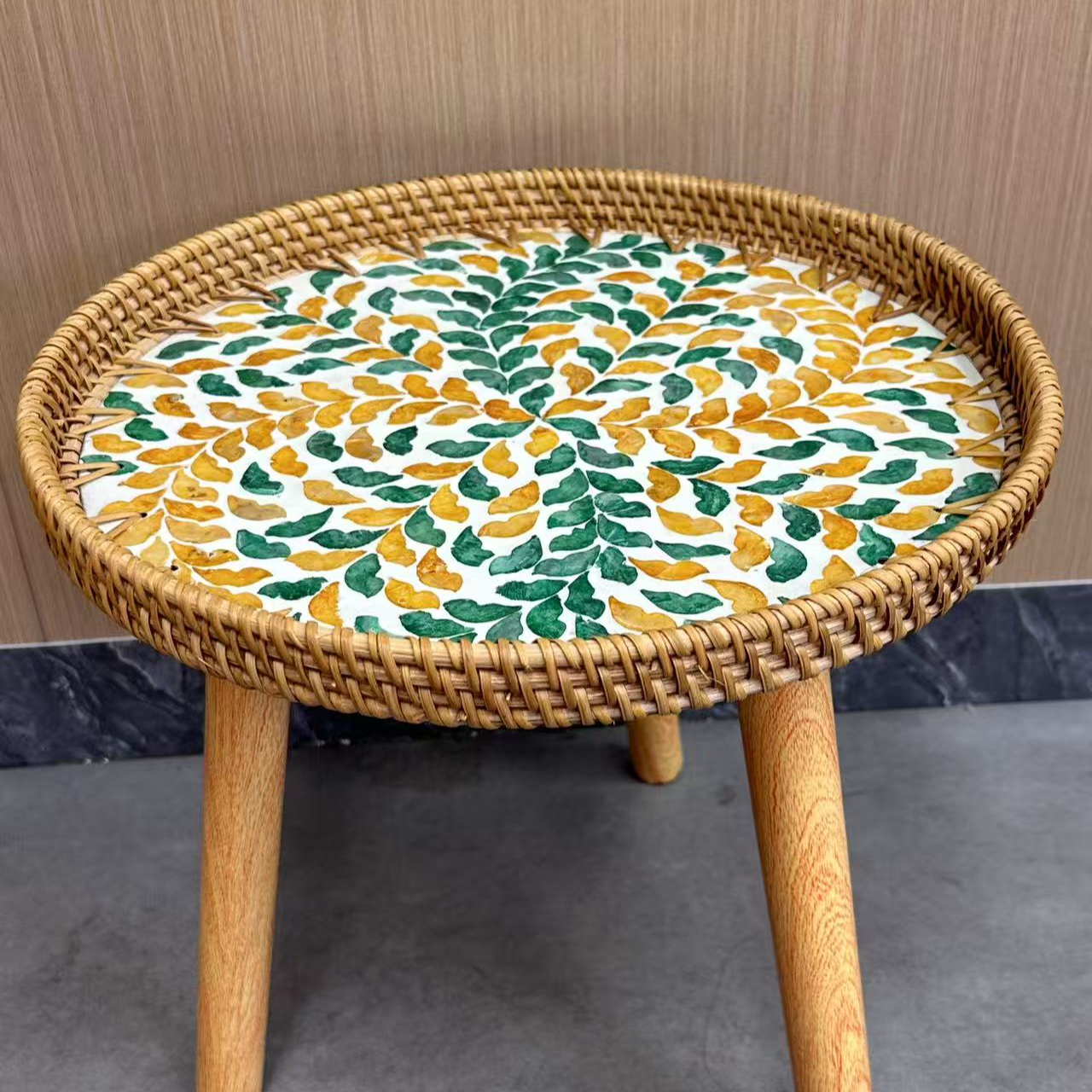 T藤编贝壳圆形简约家用点心盘创意化妆品收纳盒茶具水果盘茶几