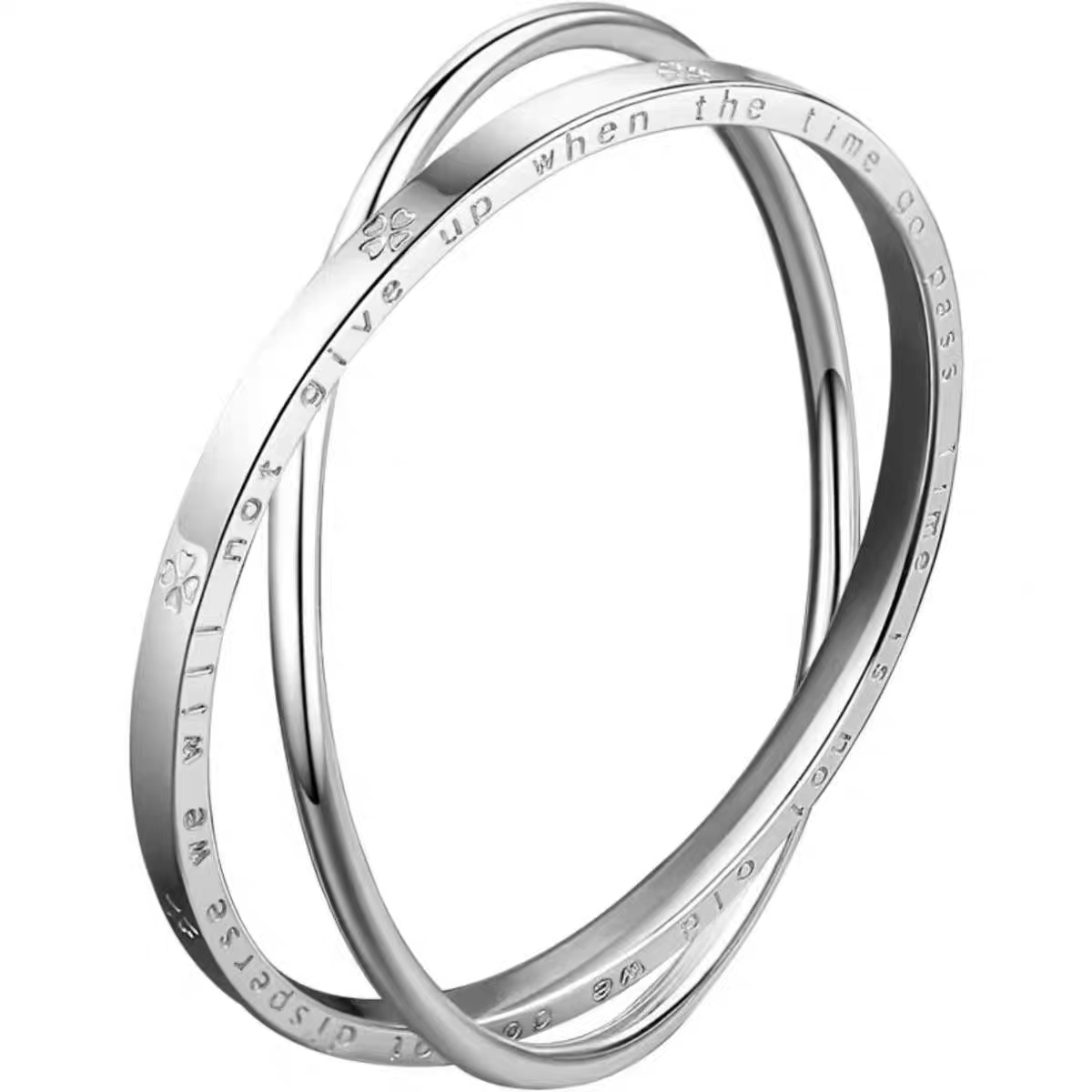 足银手镯 足银999.9实心双环四叶草素圈银手镯简约小众闭口镯