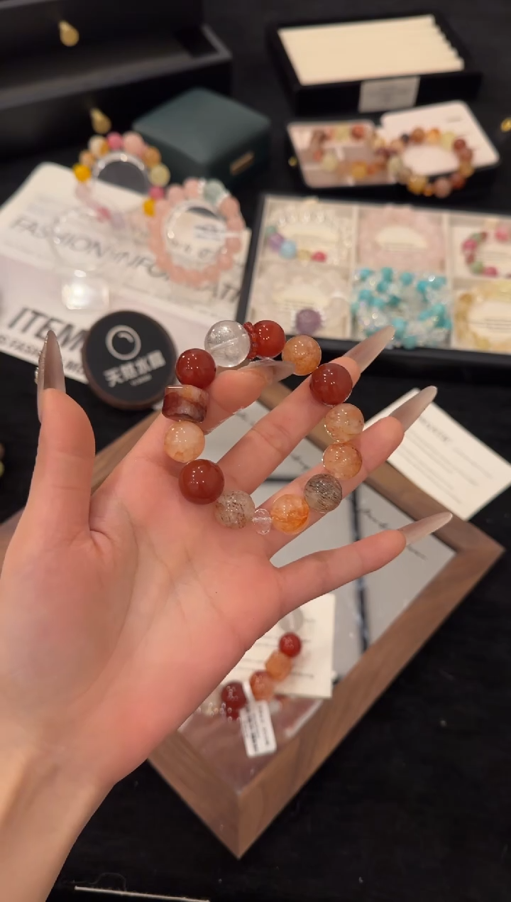 未镶嵌手链水晶红色系多宝x3493