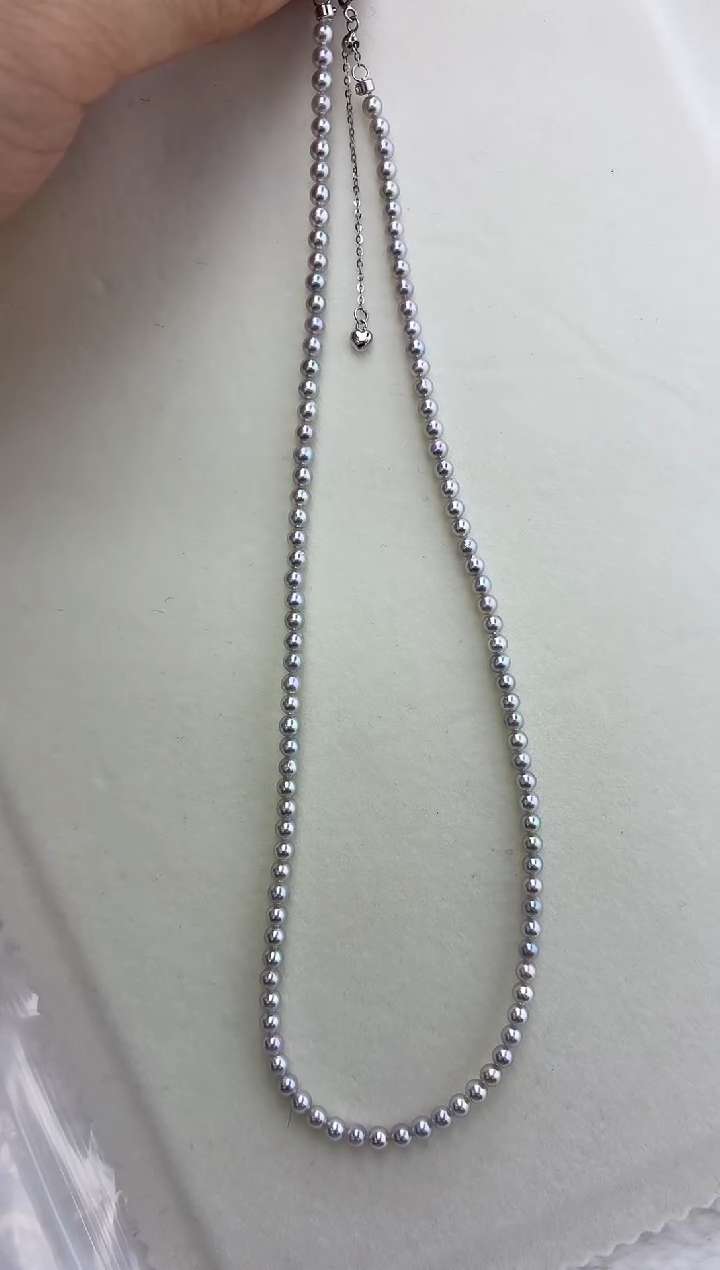 银S925镶嵌DA海水珍珠灰珠串链3-4 BQ457