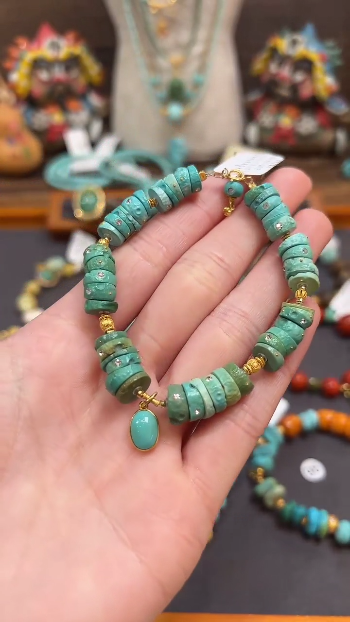 【闪购商品】18K金镶嵌绿松石手链绿松石手链