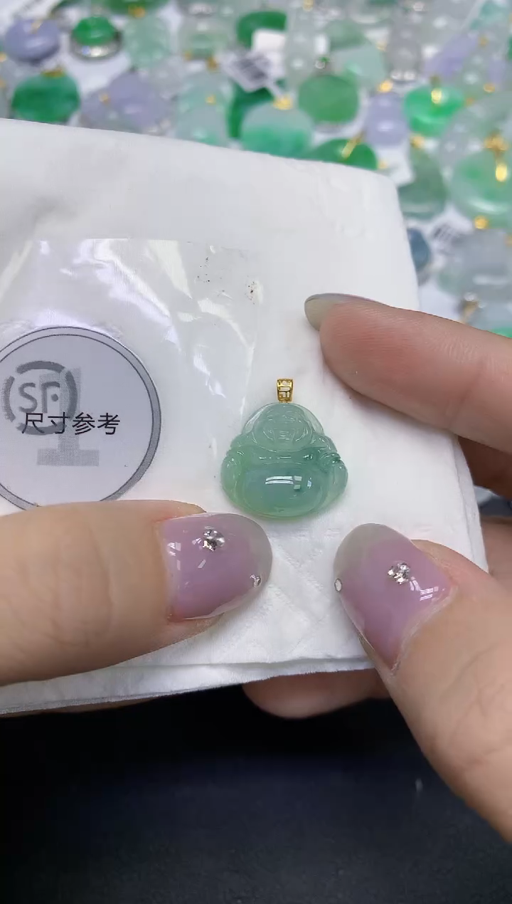 颈饰18K金镶嵌翡翠天然缅甸翡翠A货百元以上9元证书费自理