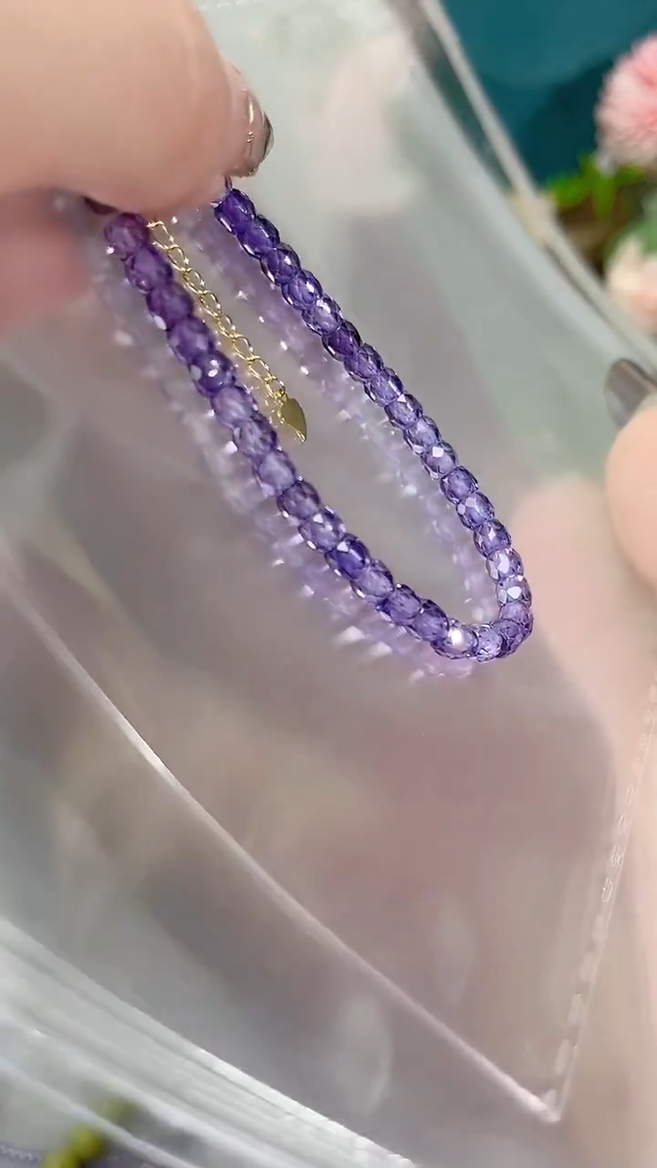 【闪购商品】锆石苏联钻手链银S925镶嵌紫色45