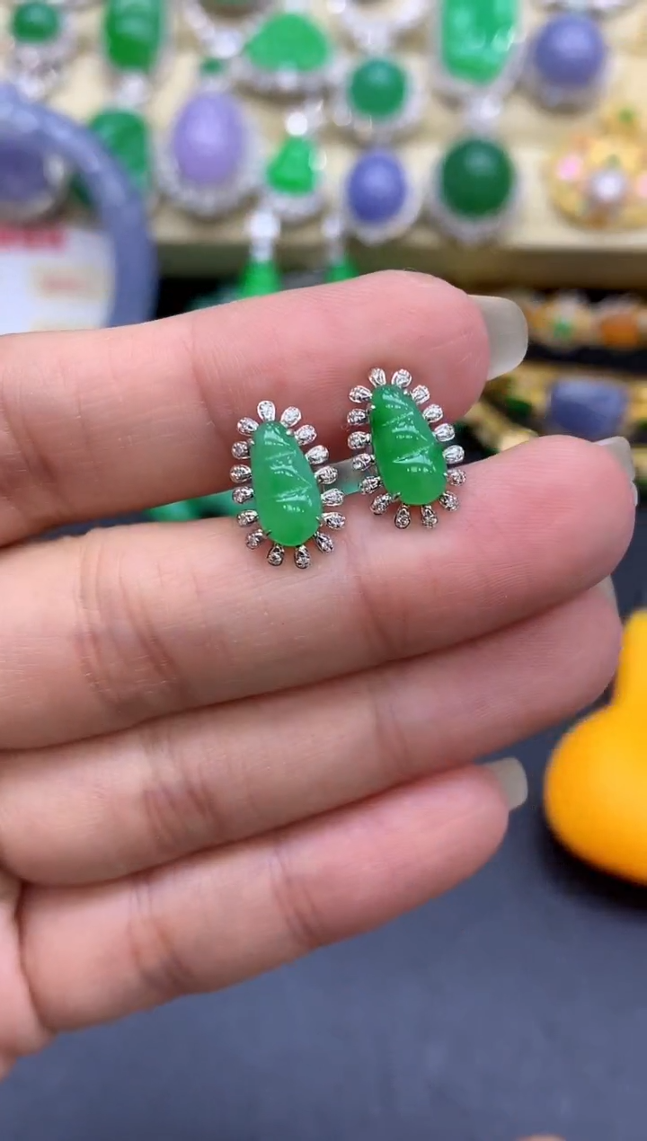 18K金镶嵌翡翠耳饰395-中国好珍宝