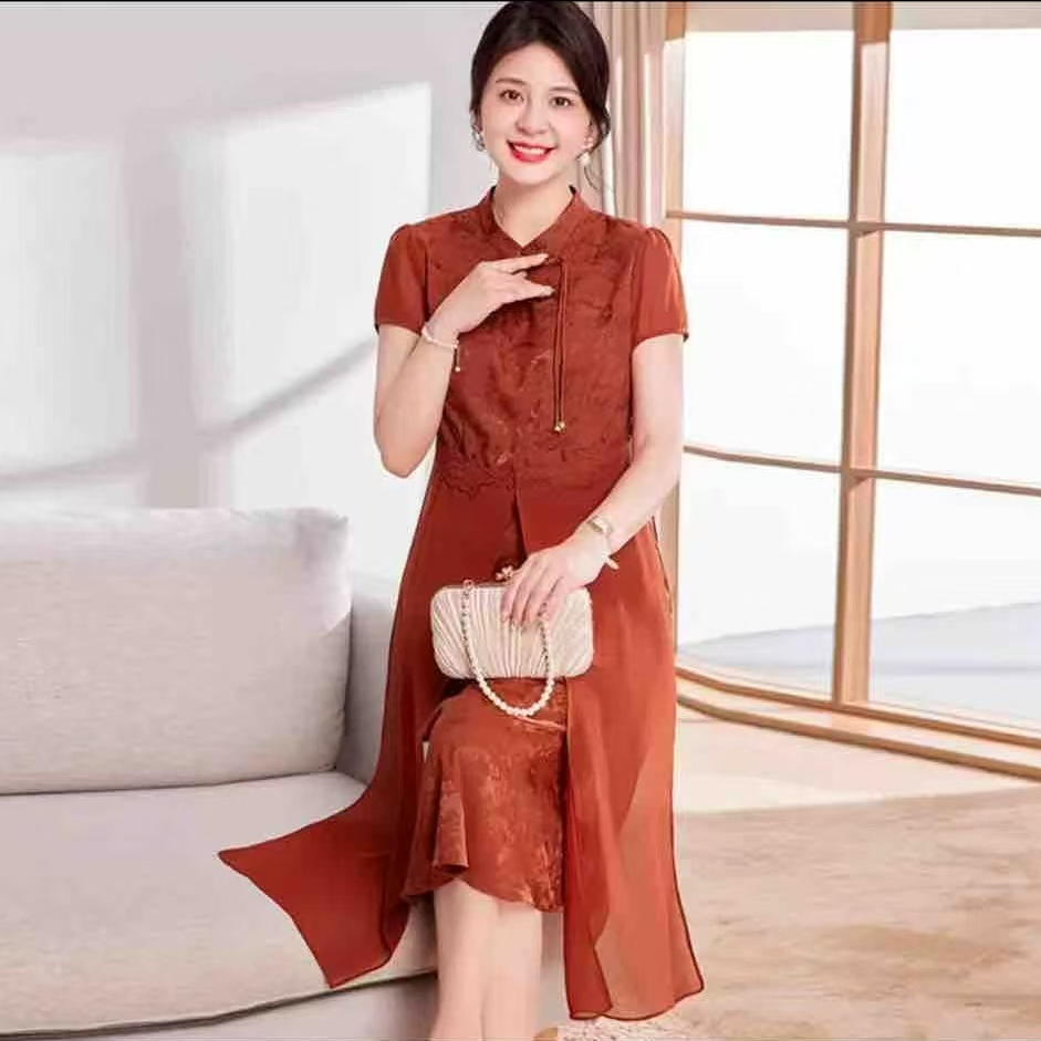 夏季新款提花盘扣新中式收腰连衣裙裙子A259