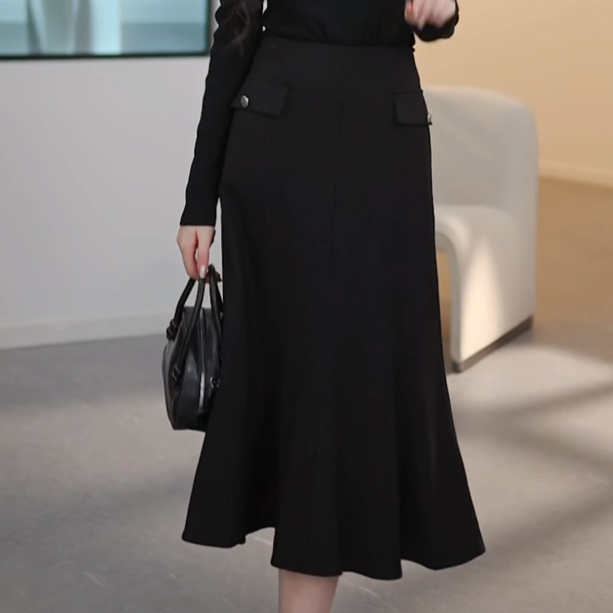 气质高腰半身裙女秋季时尚通勤鱼尾裙百搭中长裙Y230262