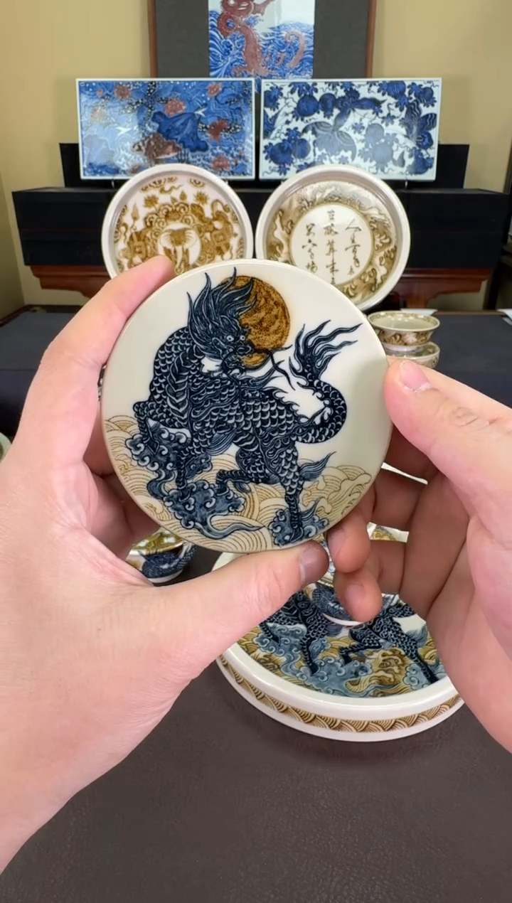 【闪购商品】瓷片二号釉麒麟望月盖置
