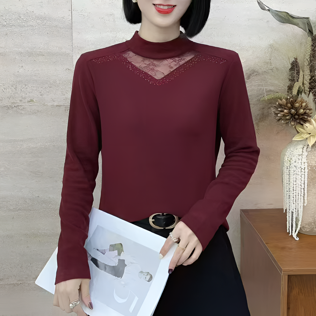 【玲子现货】 6858 烫钻时尚上衣女百搭纯色