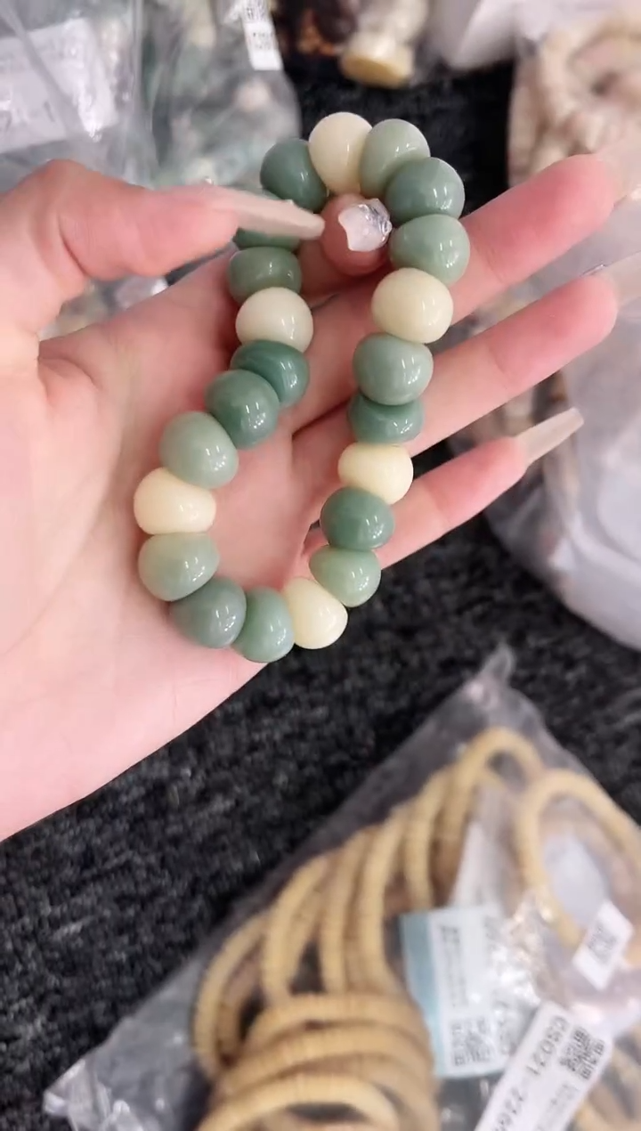 手串菩提根/象牙果【碧岫14mm】菩提根浅青提蒜瓣单圈@@CS021-1793