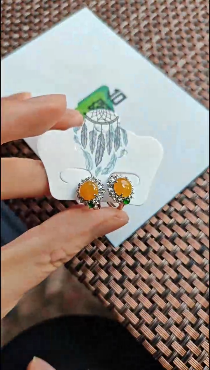 【闪购商品】翡翠耳饰银S925镶嵌翡翠耳饰S925银镶嵌