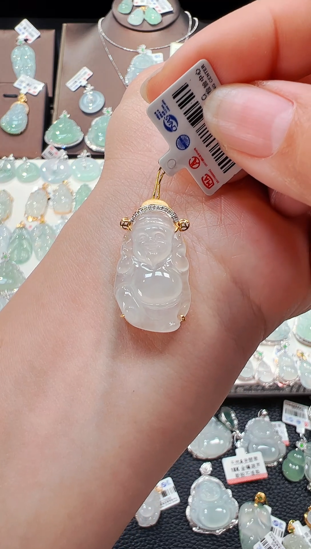 【闪购商品】翡翠吊坠(不含链)18K金镶嵌财神爷吊坠769