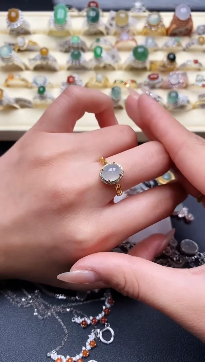 【闪购商品】翡翠戒指银S925镶嵌666666+8