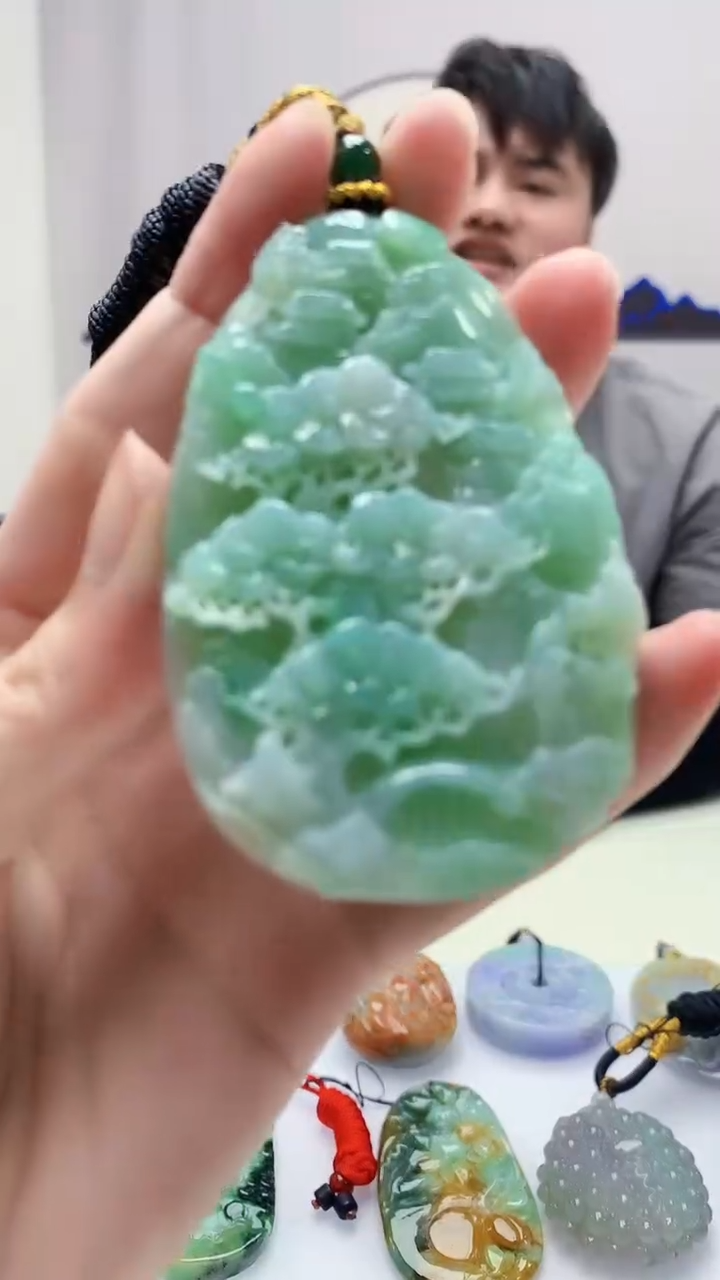 定制翡翠未镶嵌5060zm-毛货挂件14山水