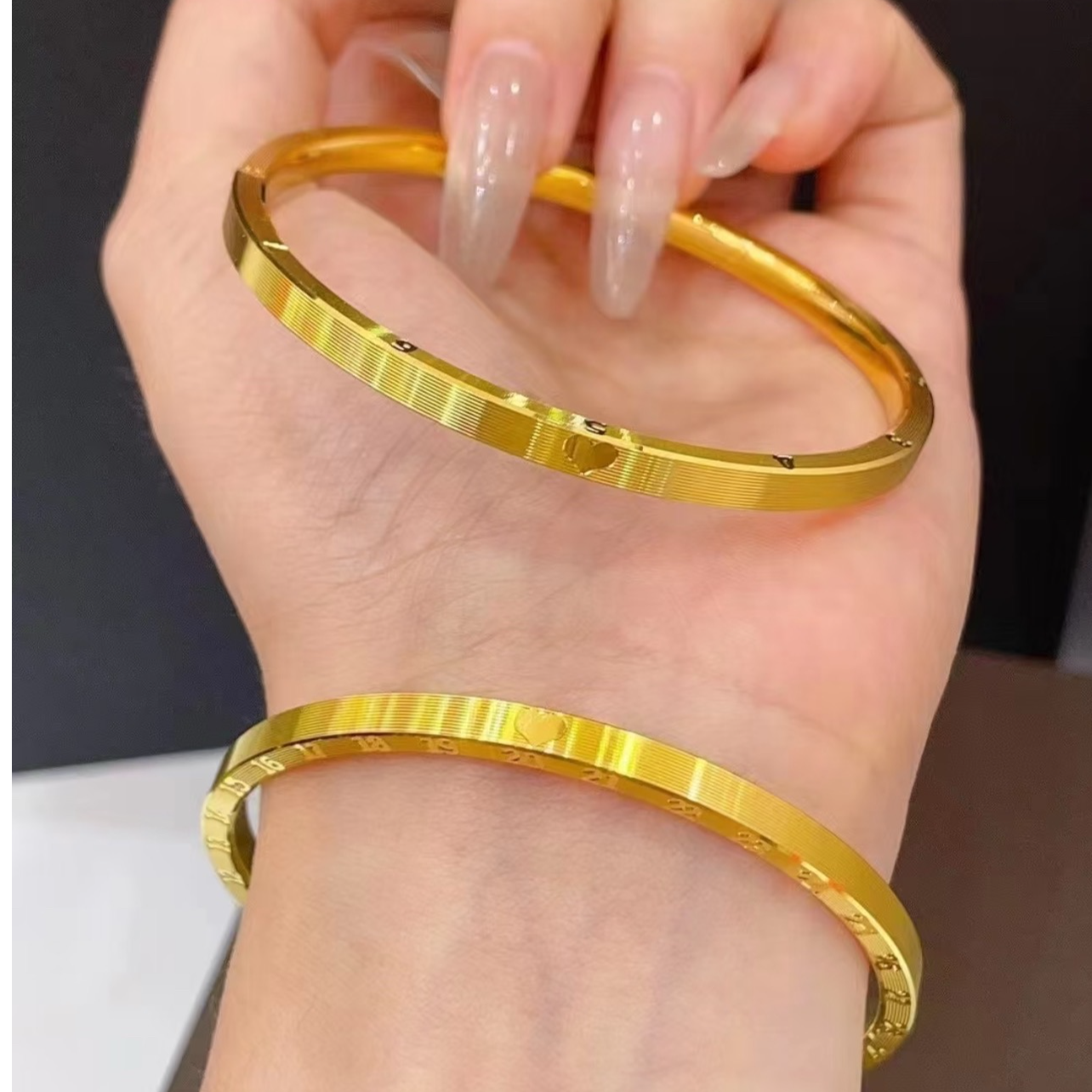 足银手镯 足银999手镯爱心年轮手镯