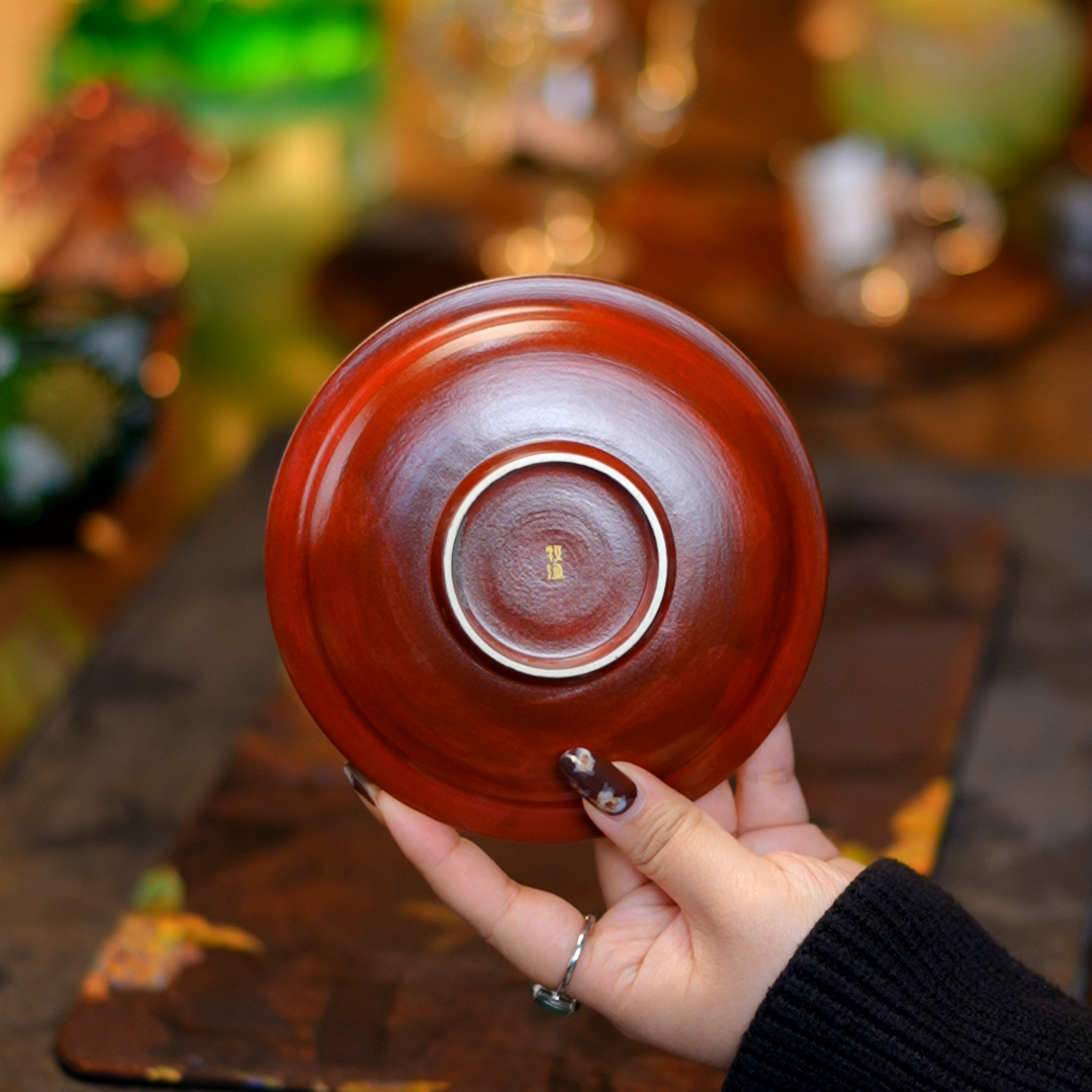 牧渔-漆红内白壶承