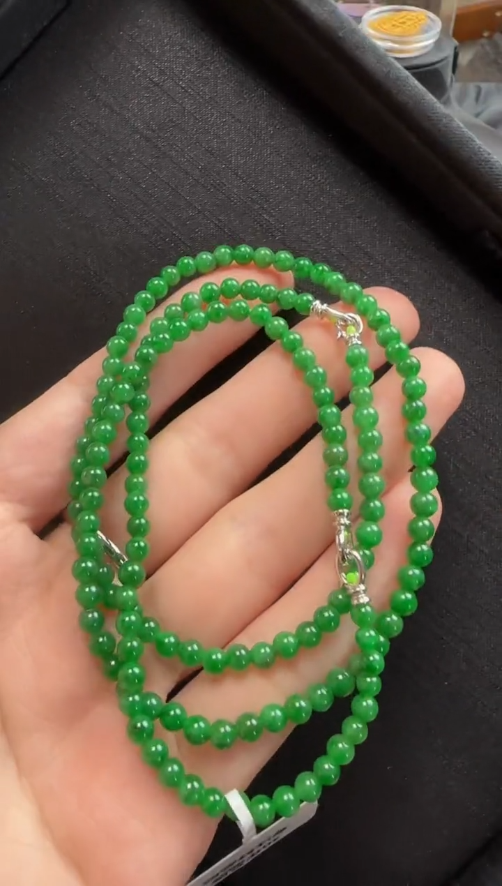 翡翠18K金镶嵌颈饰342玉珠一条