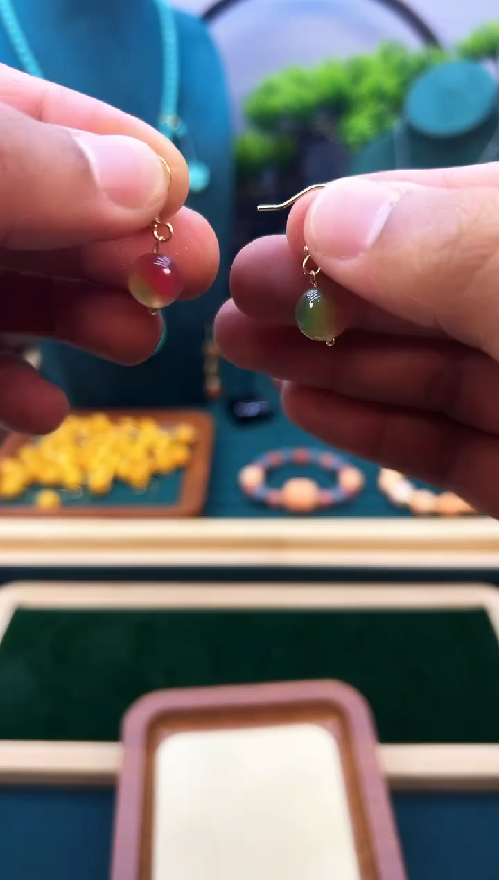 碧玺耳饰14K金镶嵌E133       