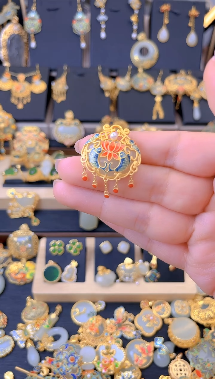 【闪购商品】和田玉吊坠银S925镀金镶嵌国风元气满满如意流苏吊坠