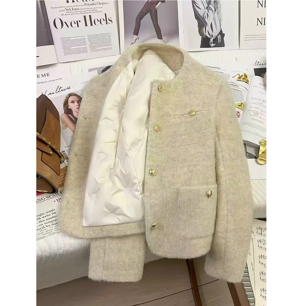 【当天发+运费险】高级气质洋气充绒厚款小香风长袖时尚圆领SG588