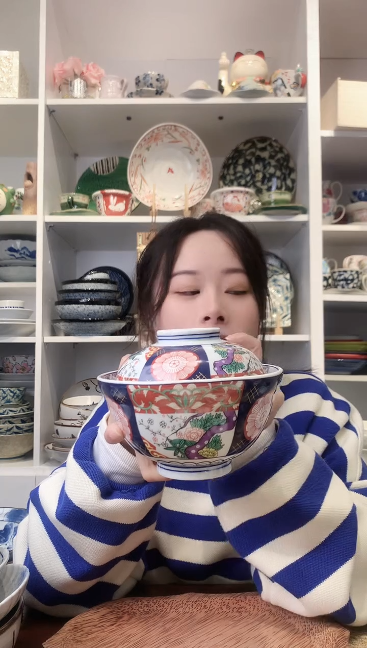 陶瓷库山窑梅开五福盖碗15.5cm