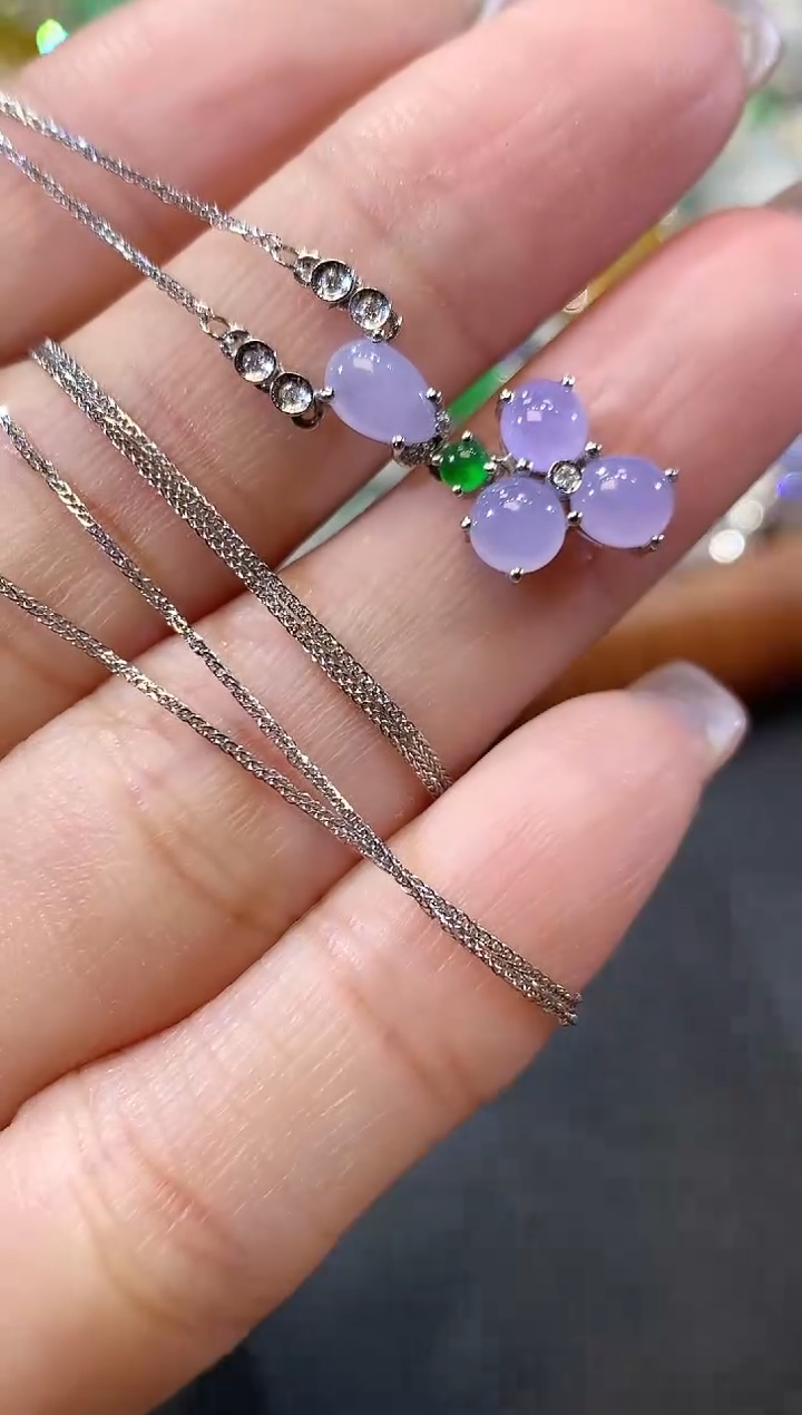 【闪购商品】翡翠套链18K金镶嵌D1 紫货有一定色差