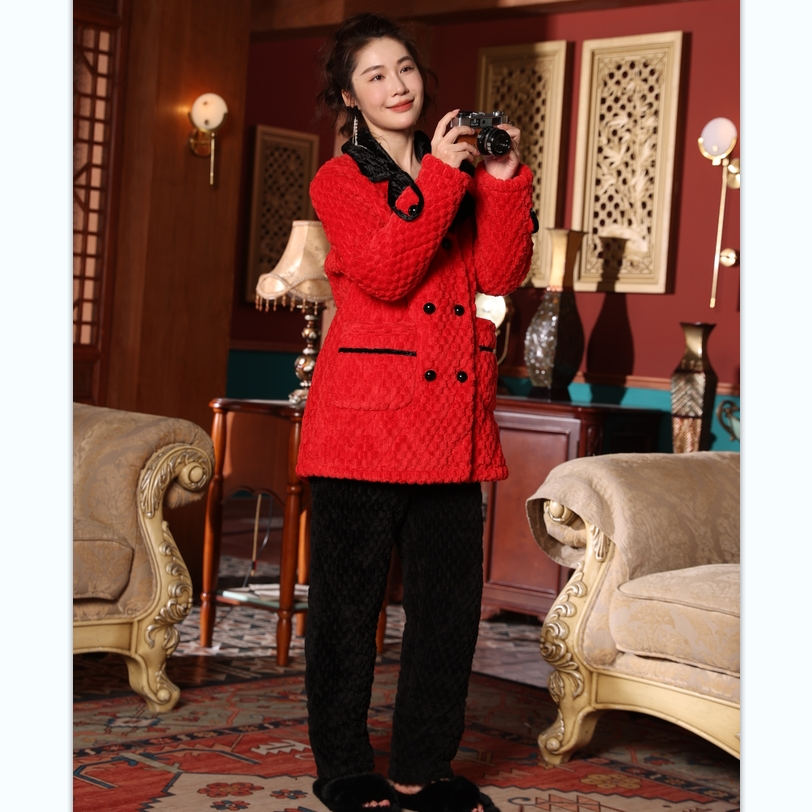T1071睡衣加绒加厚家居服时尚加绒加厚保暖套装