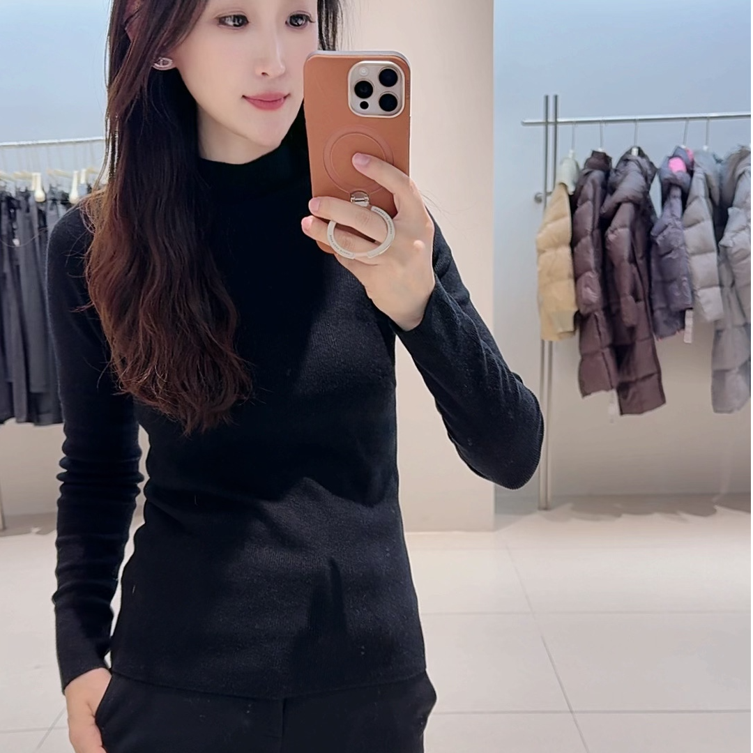 针织衫-H16101百搭半高领坑条针织打底