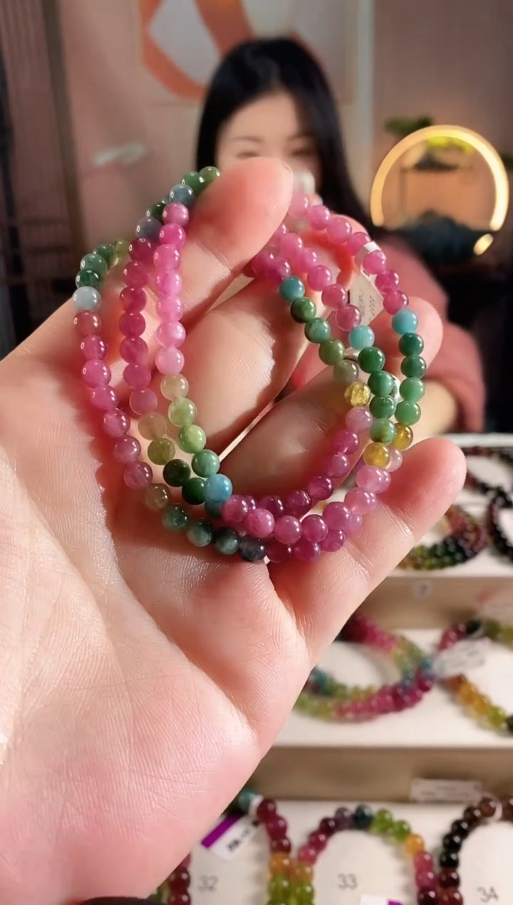 未镶嵌手链碧玺G2639-1三圈颜色微差