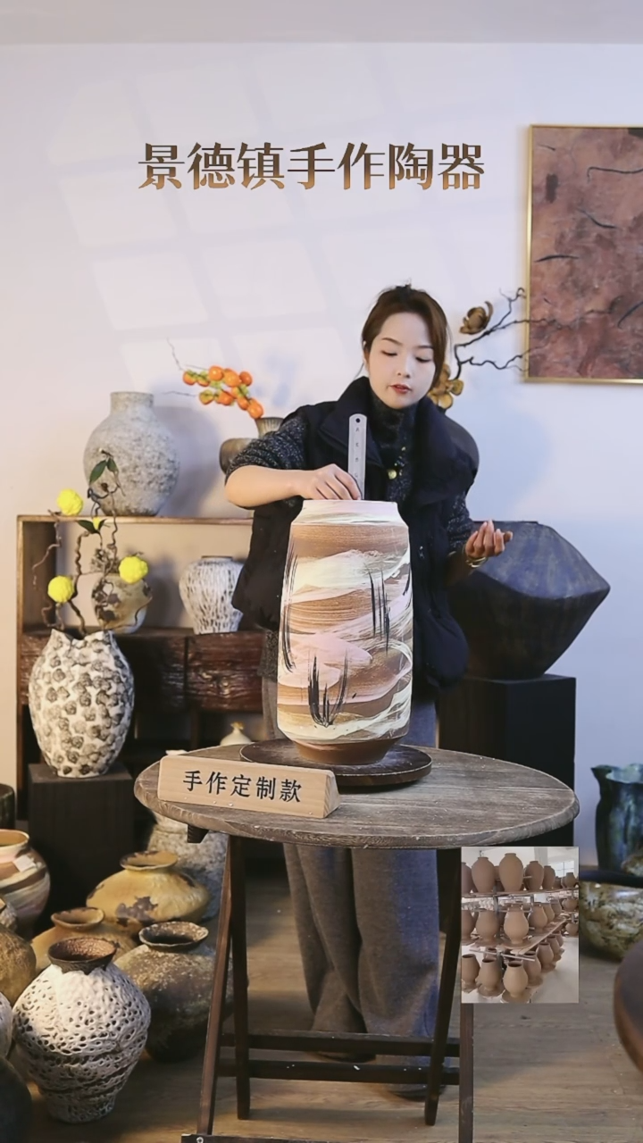 【闪购商品】摆件景德镇高温手工陶瓷口径14高度40.5