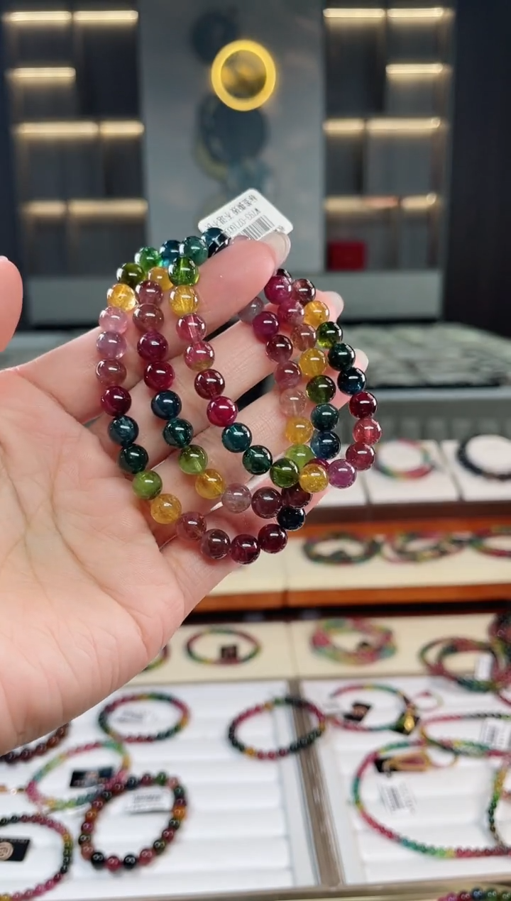 未镶嵌老矿碧玺彩虹三圈手串7mm+碧玺碧玺多样性发一条T