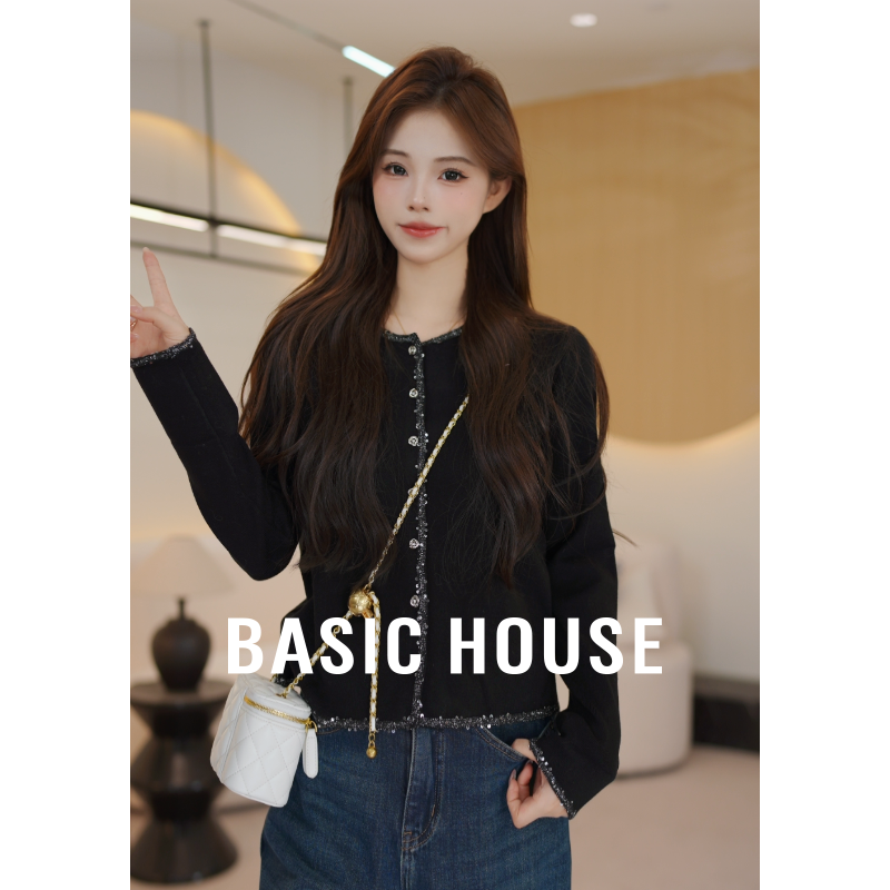 Basic House/百家好秋季新款亮片小香风轻职风针织衫B1195B5Z922